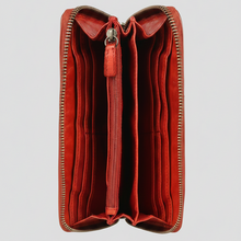 Portefeuille zippé en cuir pour femme MET. Portefeuille long texturé à rayures