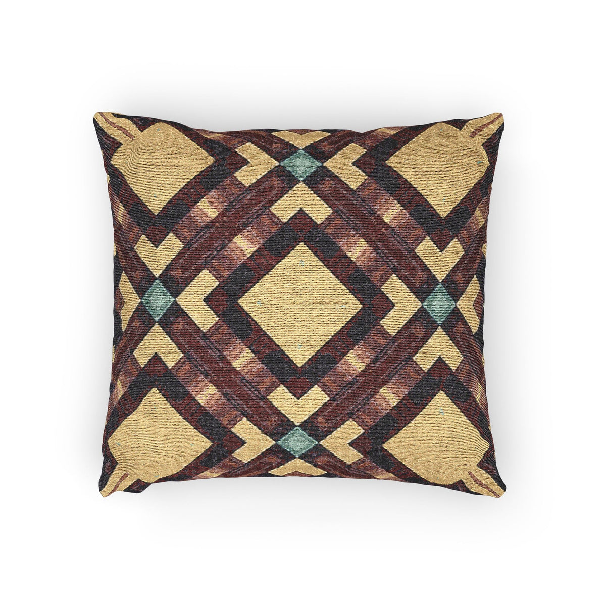 Coussin tressé — Coussin décoratif bohème géométrique aux tons chauds et terreux