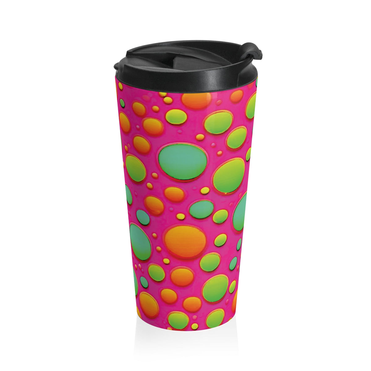 Mug de voyage à motif bulles colorées — Gobelet isotherme rose vif néon