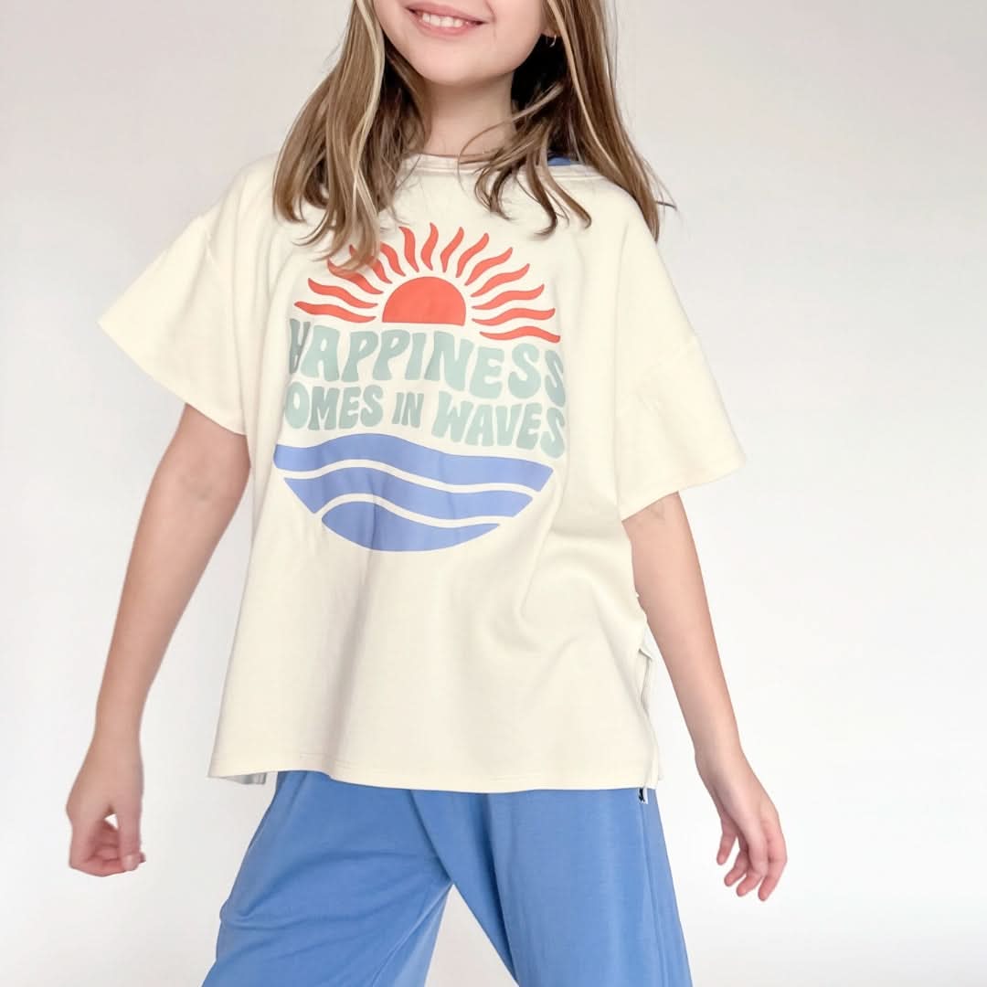 Youth Bamboo Graphic Oversized T-Shirt | Flower Child On Taffy Pink