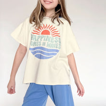 Youth Bamboo Graphic Oversized T-Shirt | "Happiness Comes In Waves" | Cream