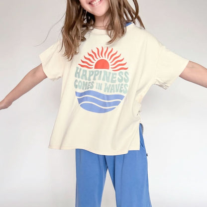 Youth Bamboo Graphic Oversized T-Shirt | Ice Cream Dash On Tidal Blue