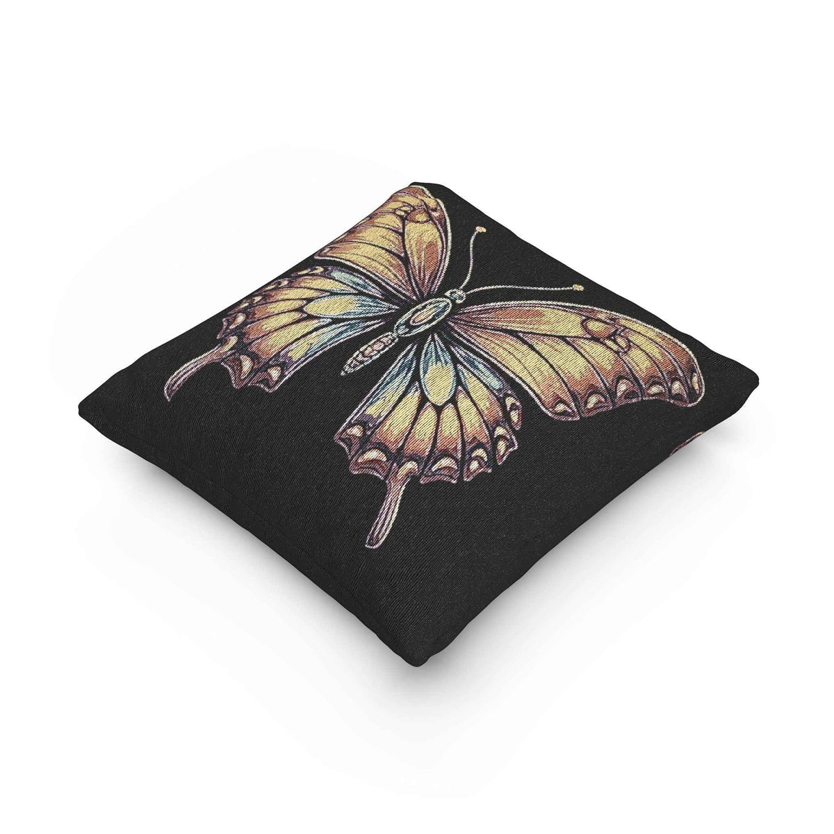 Coussin tissé Papillon doré | Coussin décoratif style tapisserie