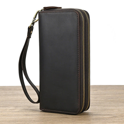 Men Genuine Leather Embossed Long Wallet Vintage Business Clutch