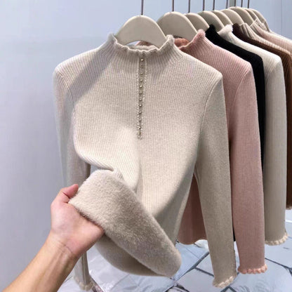 Haut thermique à col montant doublé de polaire pour femme – Pull oversize une pièce pour l'automne et l'hiver