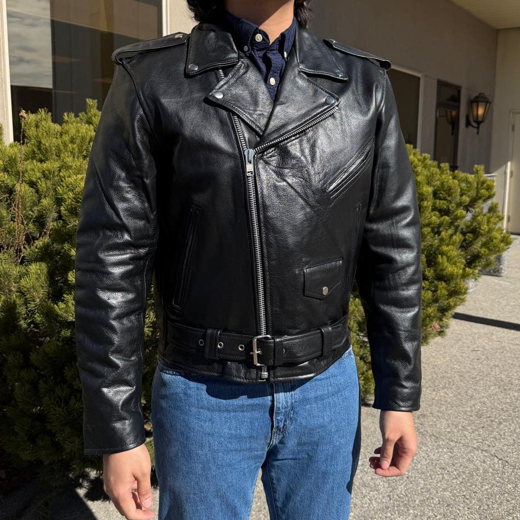 Open Road Men’s Buffalo Leather Biker Jacket with Removable Lining