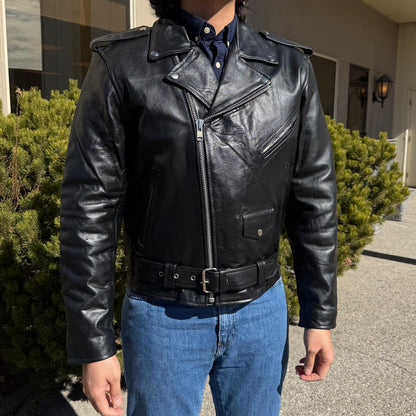 Open Road Men’s Buffalo Leather Biker Jacket with Removable Lining