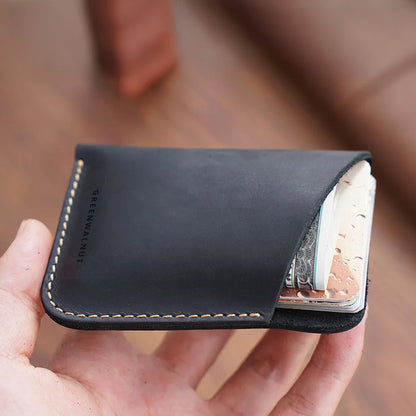Porte-cartes minimaliste en cuir véritable | Portefeuille fin en cuir fait main