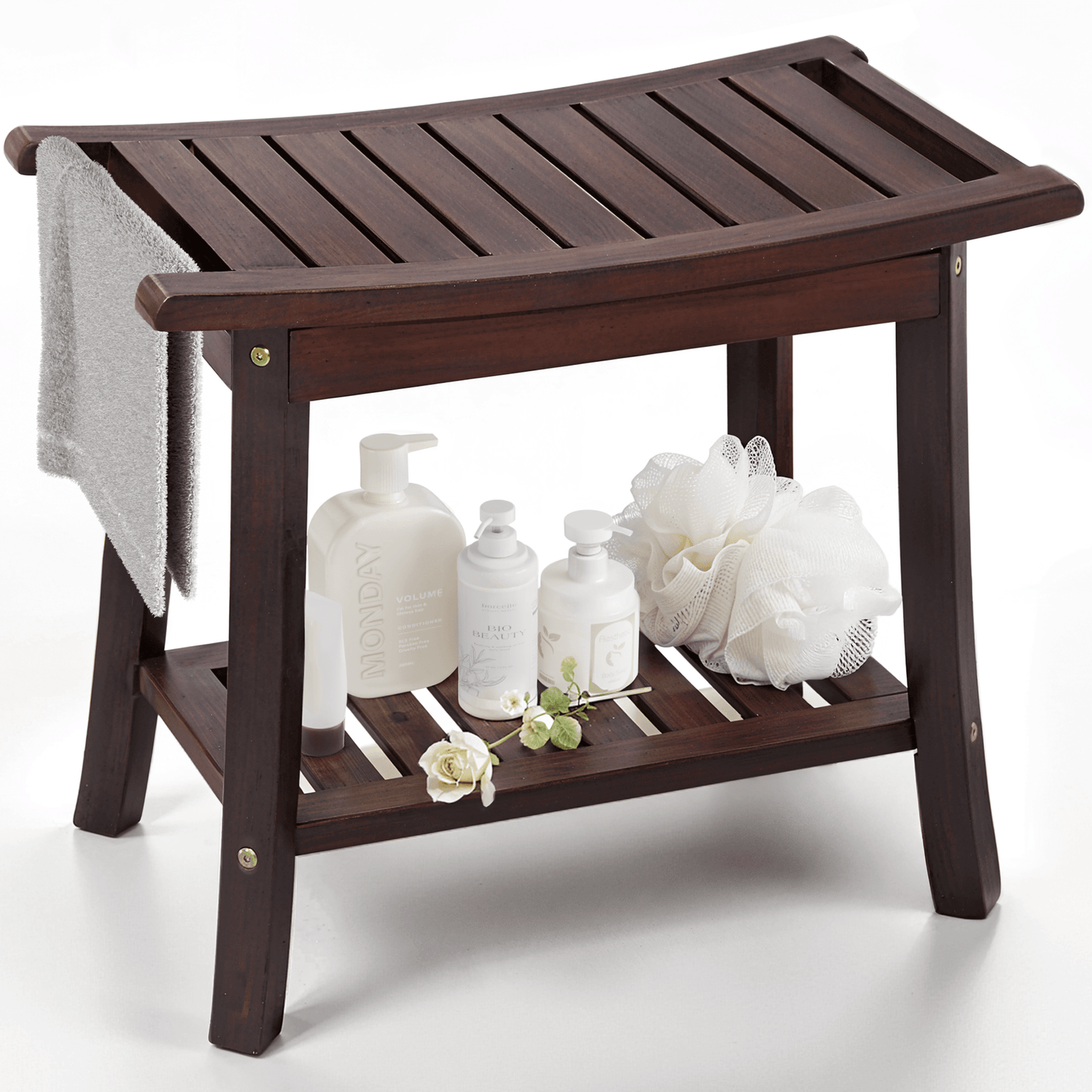 Banc de douche en bois Tranquillo, tabouret de douche en bois