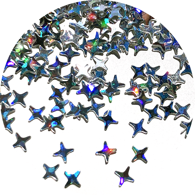 Paillettes holographiques argentées en forme d'étoile à 4 branches