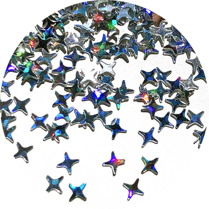 Paillettes holographiques argentées en forme d'étoile à 4 branches