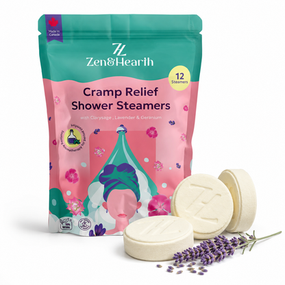 Zen & Hearth Cycle Comfort Shower Steamers – Aromatherapy Self-Care with Clary Sage, Lavender & Geranium for Calming Cycle Day Rituals – Made in Canada