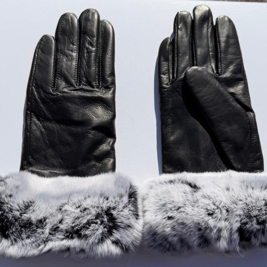 Gants en cuir d'agneau pour femme avec garniture en fourrure de lapin