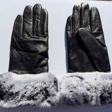 Gants en cuir d'agneau pour femme avec garniture en fourrure de lapin