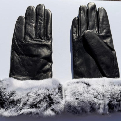 Gants en cuir d'agneau pour femme avec garniture en fourrure de lapin