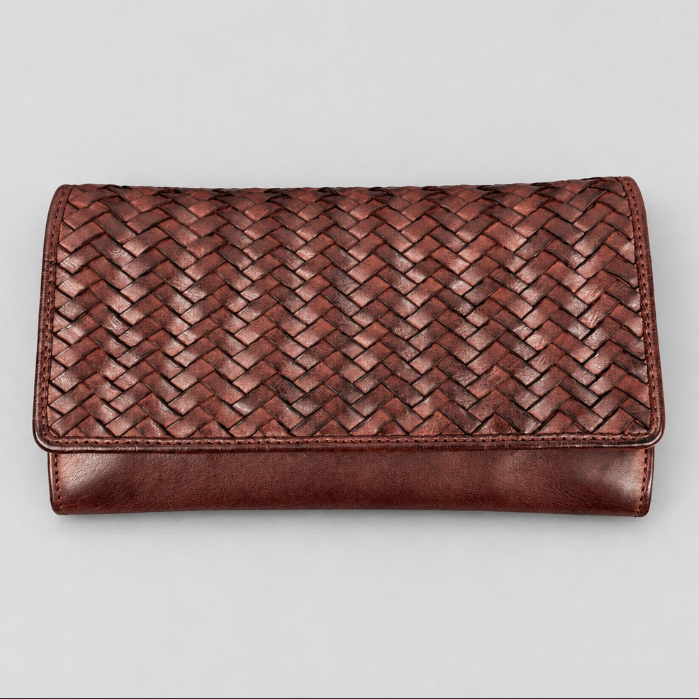 MET Women’s Leather Basket Weave Wallet. Artisan Woven Multi-Card Organizer