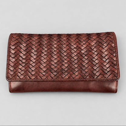 MET Women’s Leather Basket Weave Wallet. Artisan Woven Multi-Card Organizer