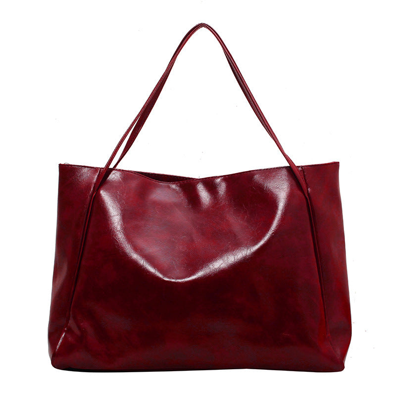 Vintage PU Leather Shoulder Bag for Women, Large Capacity Tote Handbag