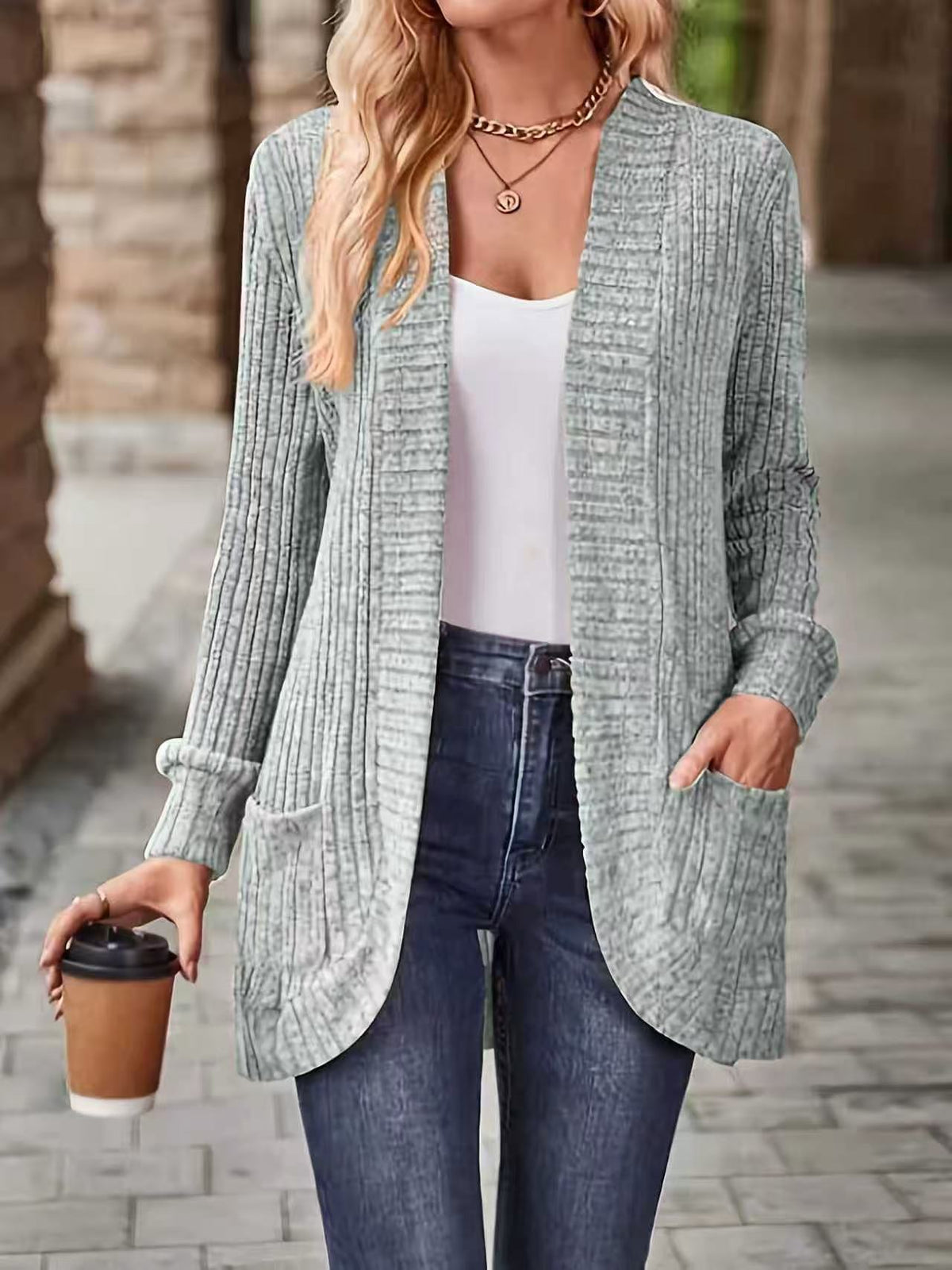 Manteau d’hiver mi-long décontracté pour femme avec poches – Veste d’extérieur automnale