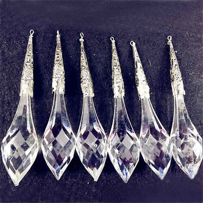 Acrylic Christmas Icicle Ornaments – 6pc Sparkling Tree Pendants