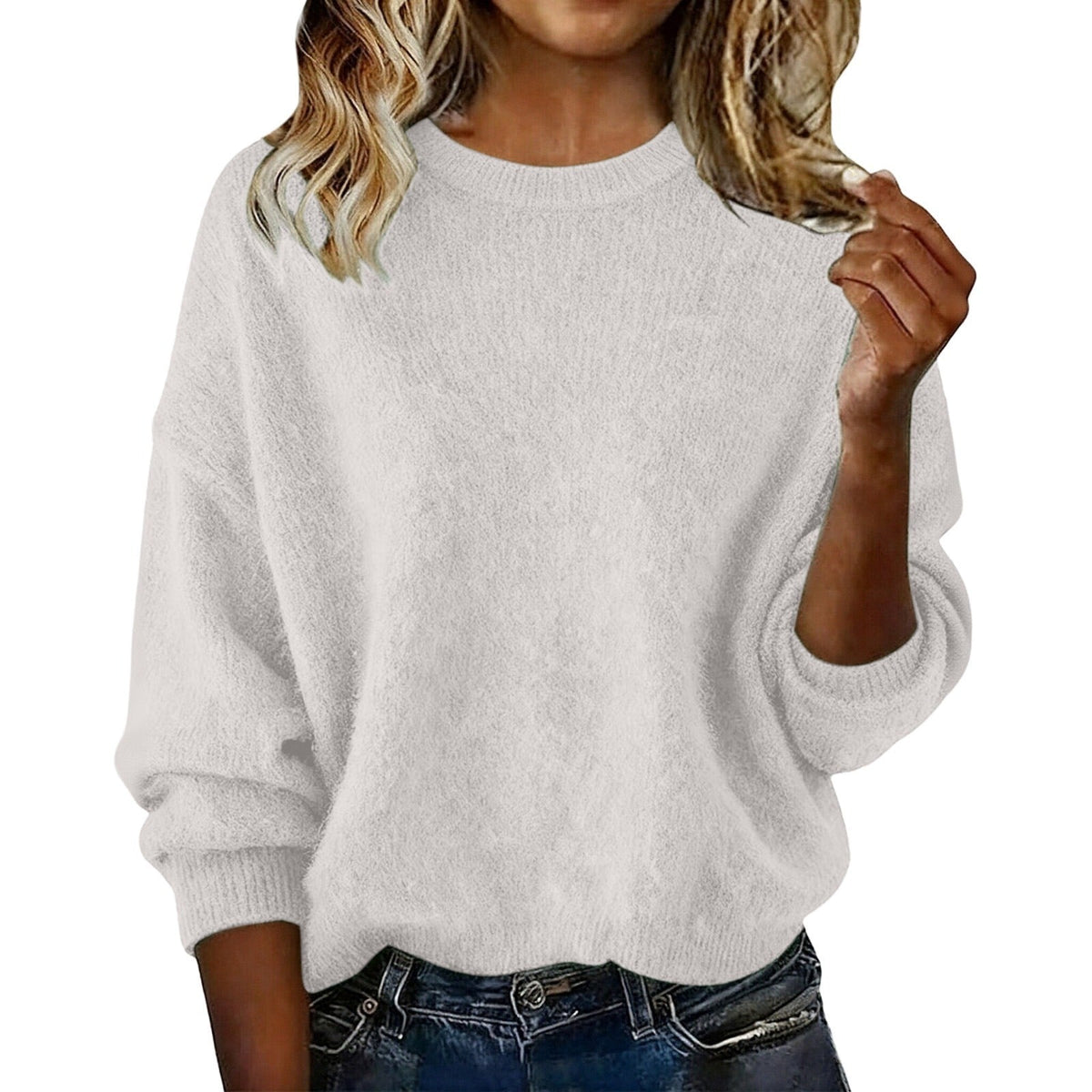 Nouveauté pull ras du cou femme couleur unie – Tricot décontracté ample pour l'automne