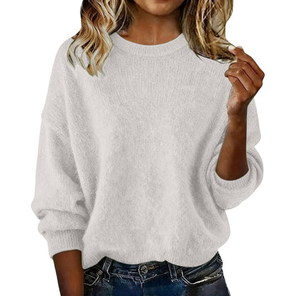 Nouveauté pull ras du cou femme couleur unie – Tricot décontracté ample pour l'automne