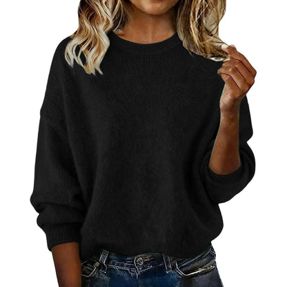 Nouveauté pull ras du cou femme couleur unie – Tricot décontracté ample pour l'automne