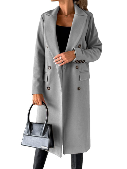 Manteau à revers croisé Mode hiver Unie Slim Longue Veste Manches Longues Hauts Vêtements Femme