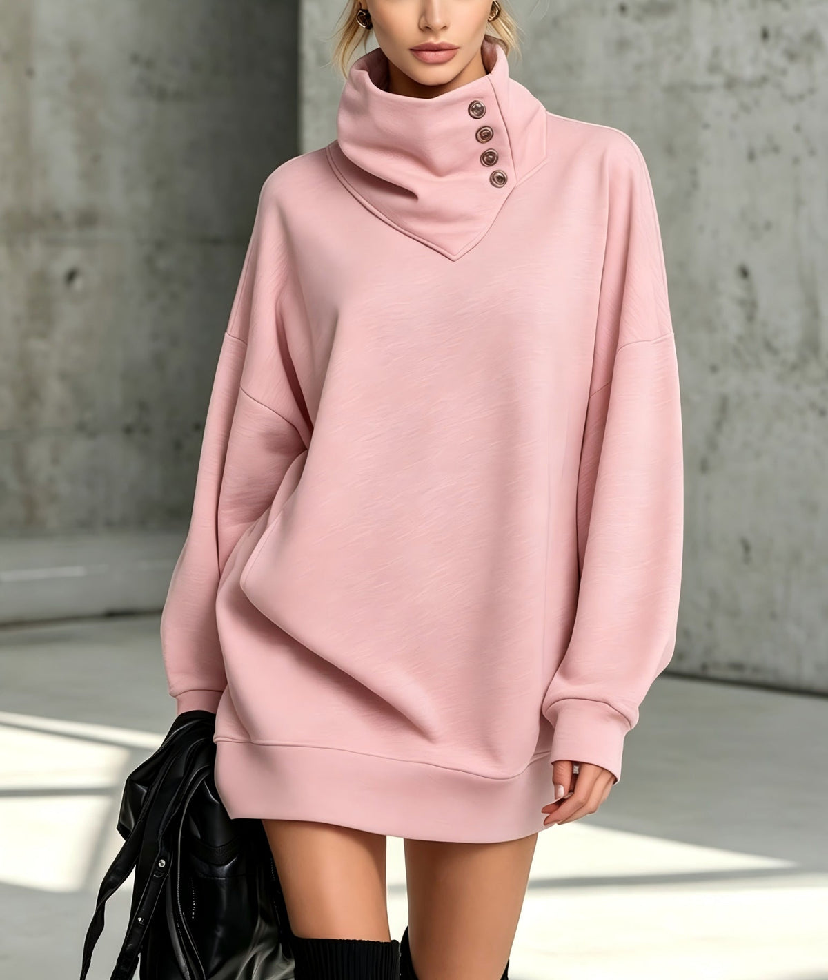 Sweat-shirt boutonné vintage pour femme, coupe ample – Haut décontracté à manches longues mi-long