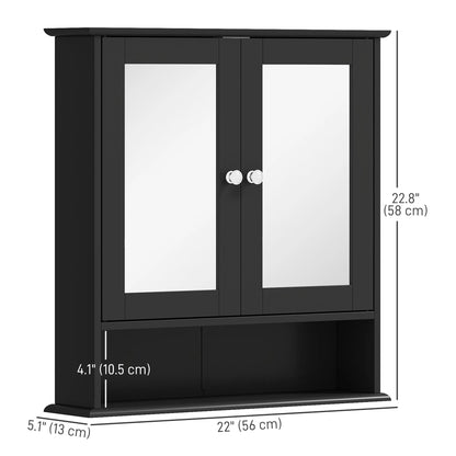 Black Bathroom Medicine Cabinet with Mirror – Wall-Mounted Double-Door Storage Cabinet (United States & Canada Delivery Only)