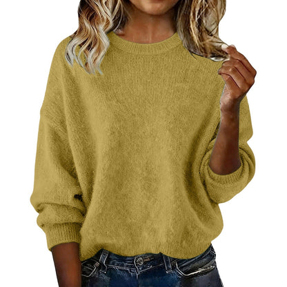 Nouveauté pull ras du cou femme couleur unie – Tricot décontracté ample pour l'automne