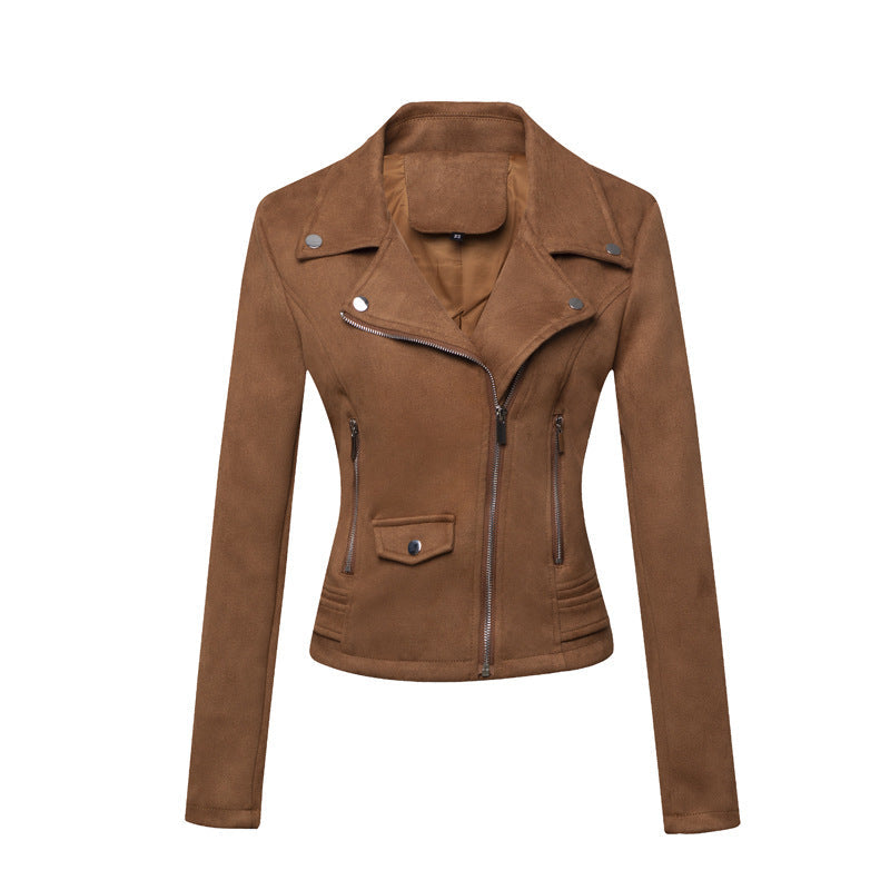 Veste en cuir suédé coupe ajustée pour femme – Veste courte style moto pour trajets quotidiens