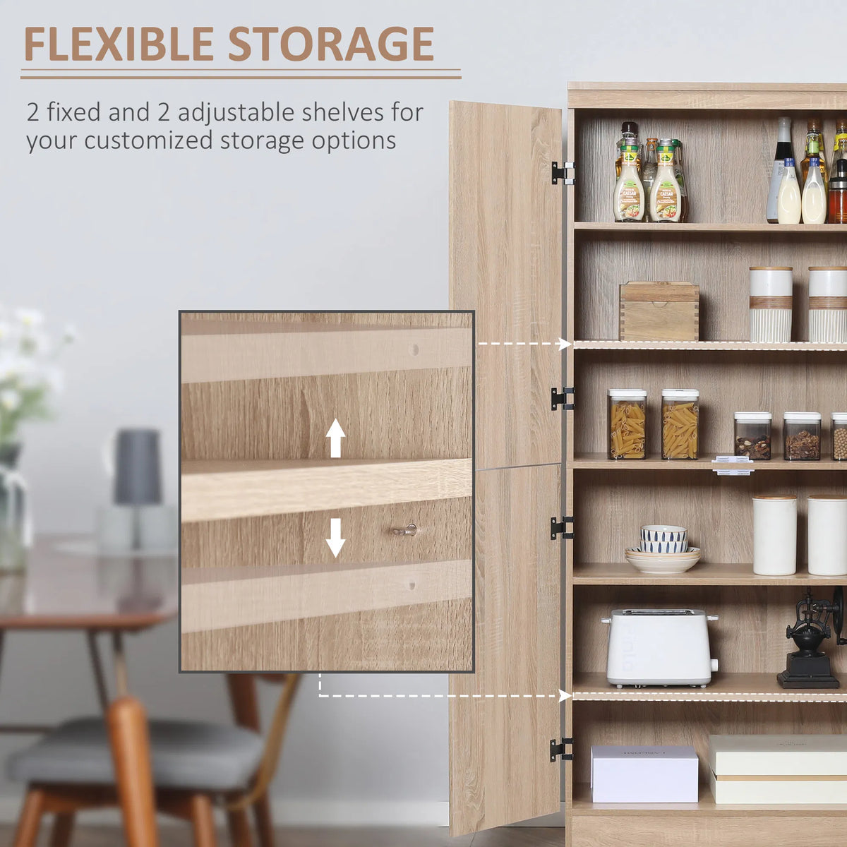 70-Inch Natural Storage Cabinet – 4-Door Freestanding Pantry with Adjustable Shelves (United States & Canada Delivery Only)