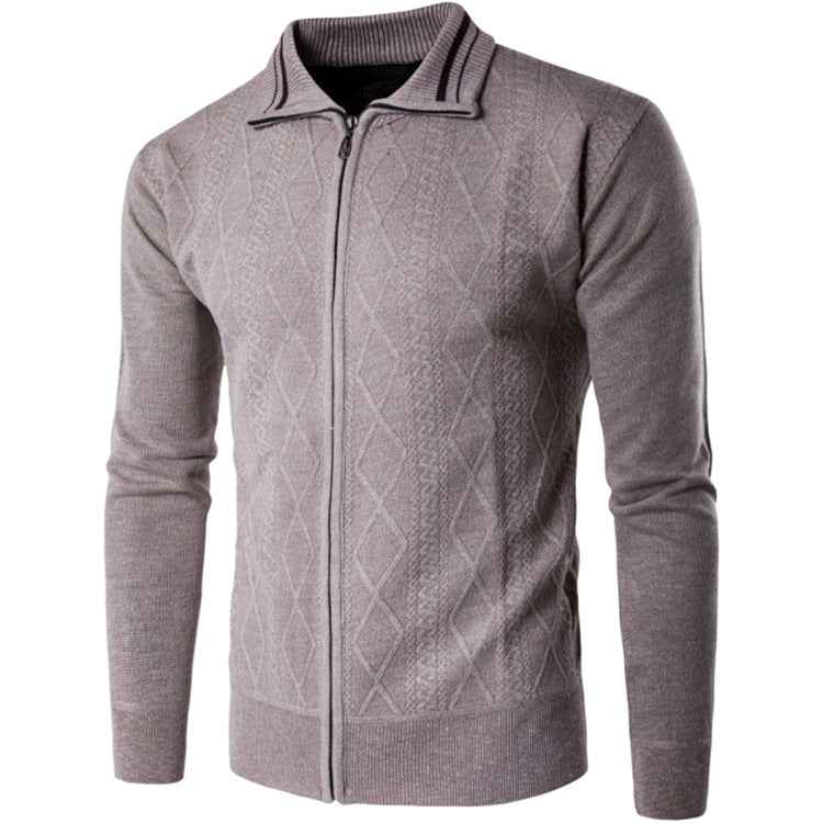 Cardigan zippé à col châle en coton épais pour homme