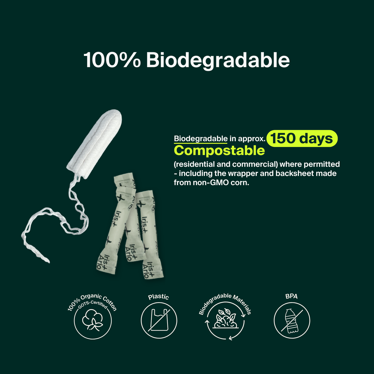 Tampons sans applicateur 100 % coton biologique – Régulier