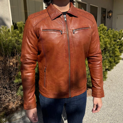 Blouson en cuir pour homme BOL avec poches zippées. Blouson en cuir de mouton avec col rabattable