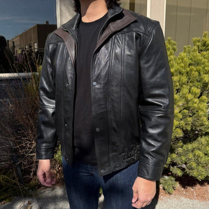 Blouson aviateur en cuir à double col pour homme BOL
