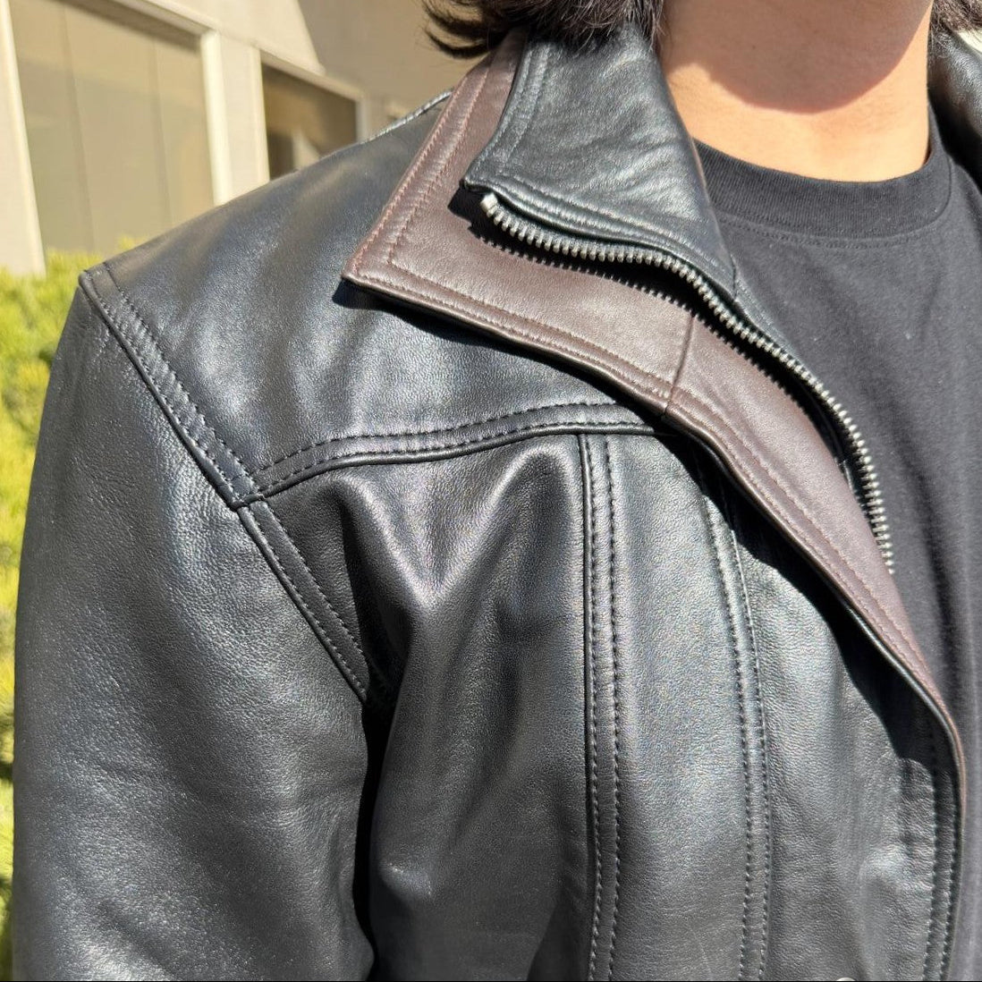 Blouson aviateur en cuir à double col pour homme BOL