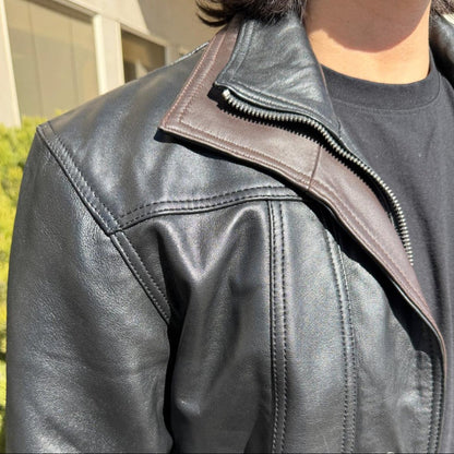 Blouson aviateur en cuir à double col pour homme BOL