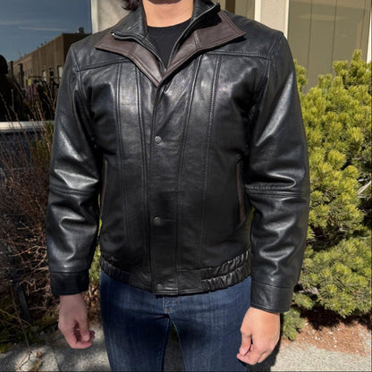Blouson aviateur en cuir à double col pour homme BOL