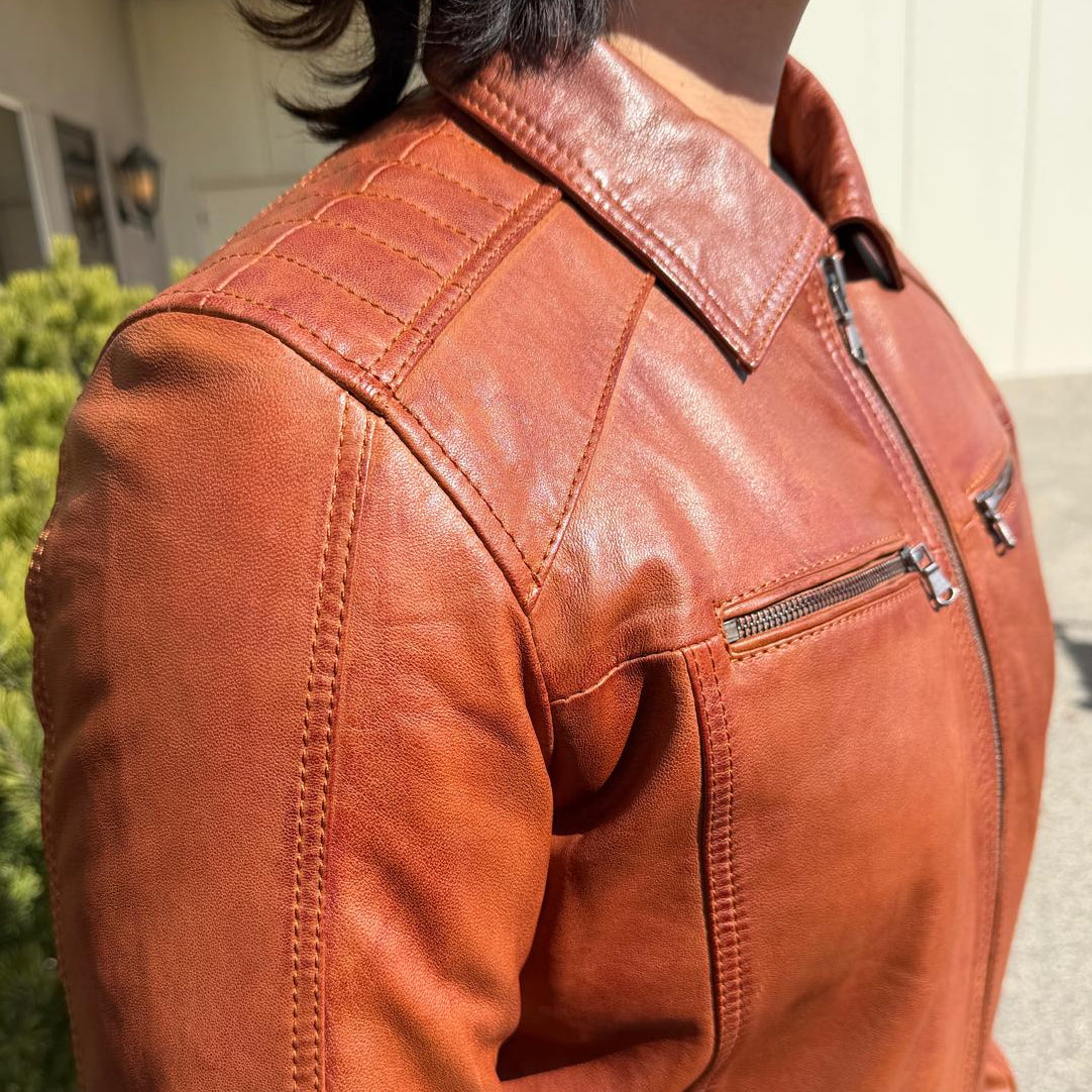 Blouson en cuir pour homme BOL avec poches zippées. Blouson en cuir de mouton avec col rabattable