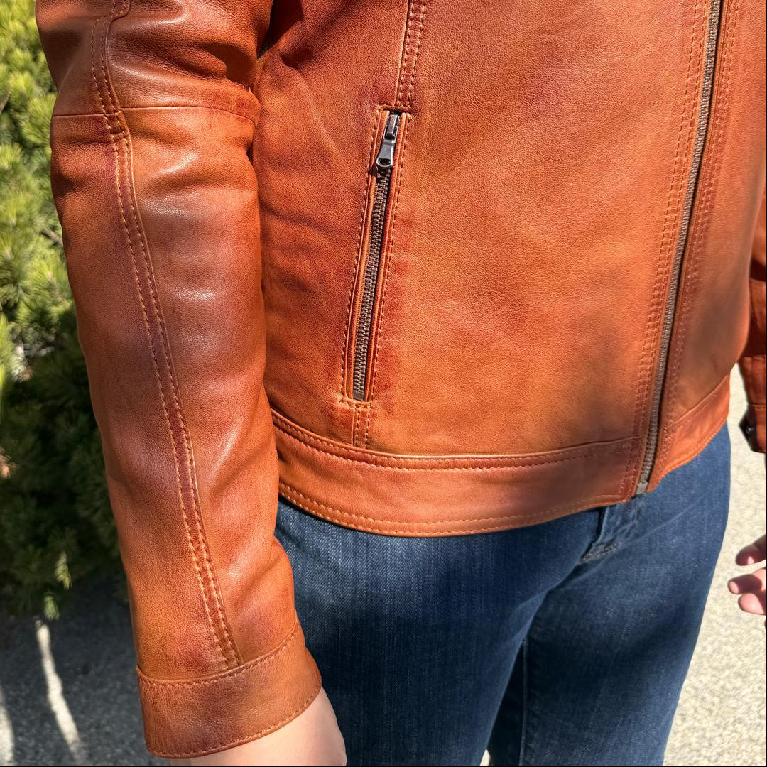 Blouson en cuir pour homme BOL avec poches zippées. Blouson en cuir de mouton avec col rabattable