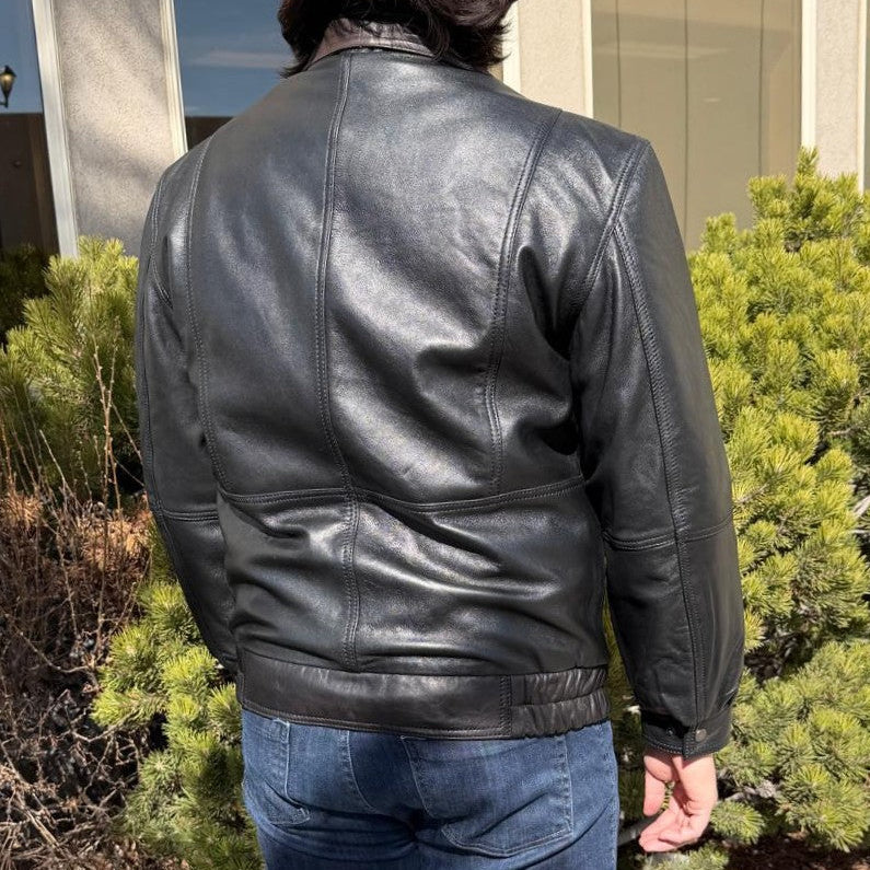 Blouson aviateur en cuir à double col pour homme BOL