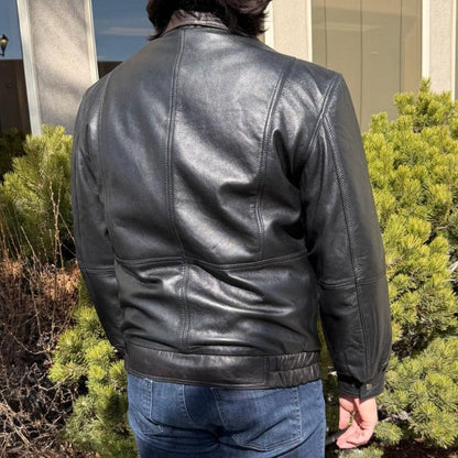 Blouson aviateur en cuir à double col pour homme BOL