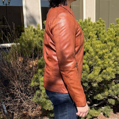Blouson en cuir pour homme BOL avec poches zippées. Blouson en cuir de mouton avec col rabattable