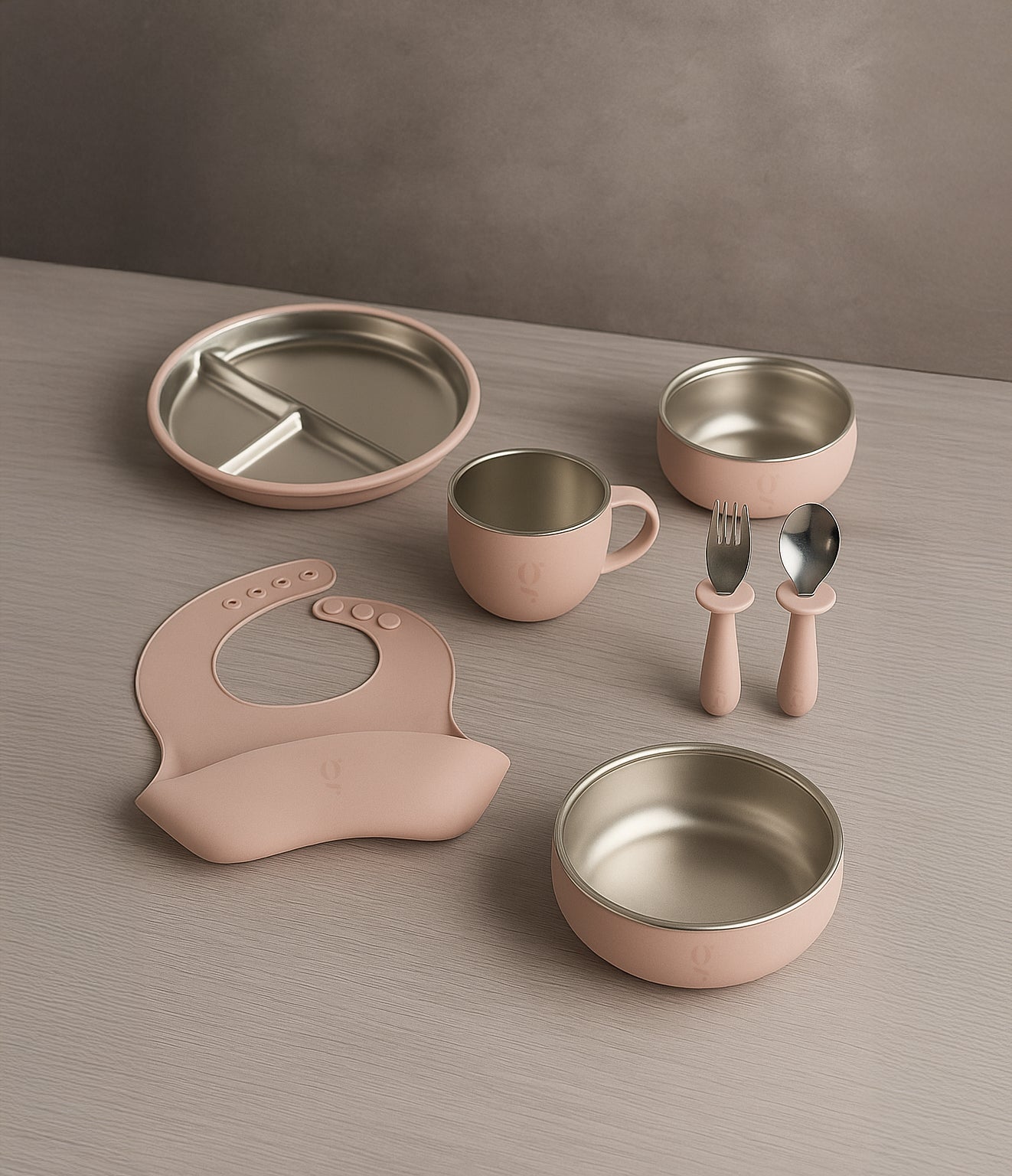 Service de vaisselle 7 pièces haut de gamme en silicone et acier inoxydable pour enfants | Ensemble repas