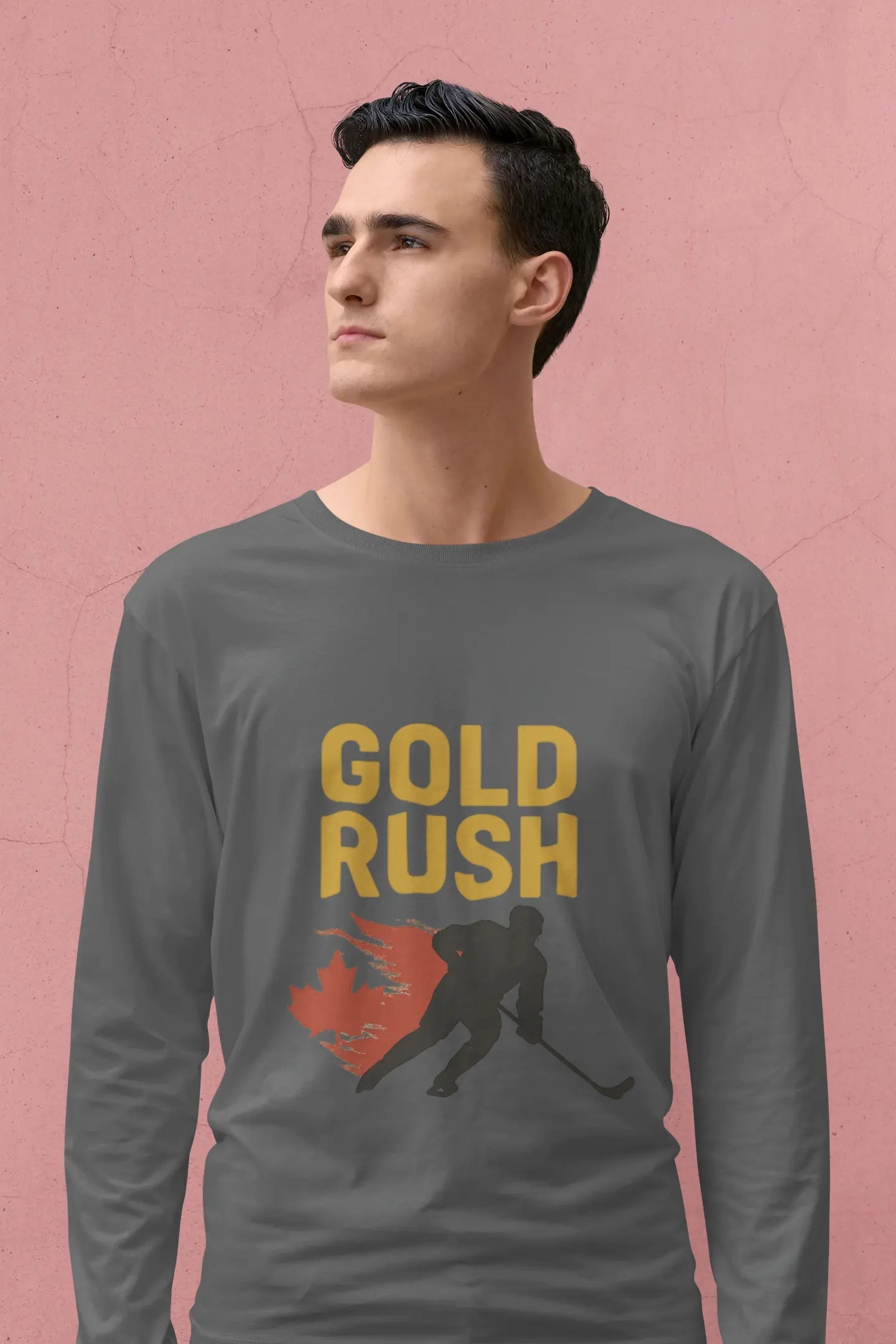 Chandail unisexe à manches longues Gold Rush Hockey - Or Olympique Canada - Crosse de hockey en érable