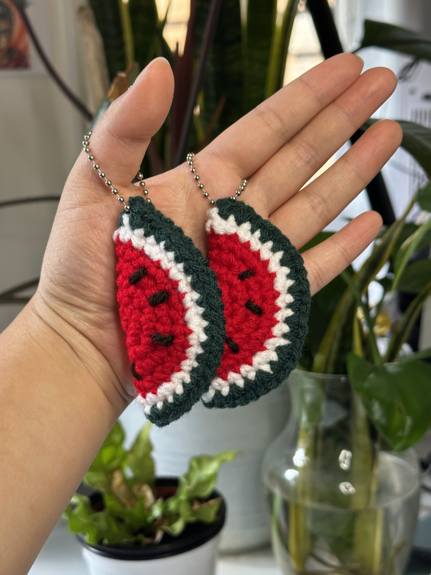 Handmade Crochet Watermelon Keychain - Fruit Charm