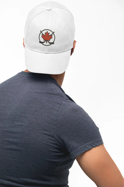 Casquette de Hockey en Érable – Casquette Snapback Feuille d'Érable et Crosse de Hockey Croisées