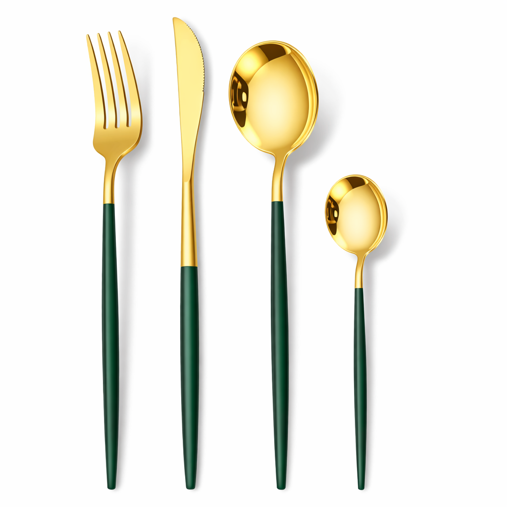 24-Piece Stainless Steel Cutlery Set – Gold Finish with Colour Handles | Flatware Set
